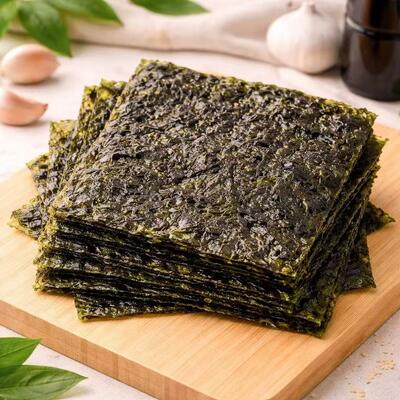 Snacks de algas marinas asadas bajas en grasa y sin gluten con sabor a sal marina certificados por BRC para la industria minorista y alimentaria