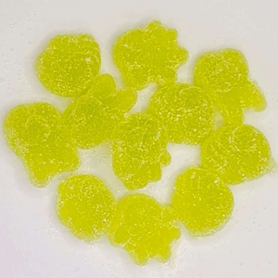 Golosinas de goma con forma divertida y color mezclado, infusionadas con fruta y recubiertas de azúcar