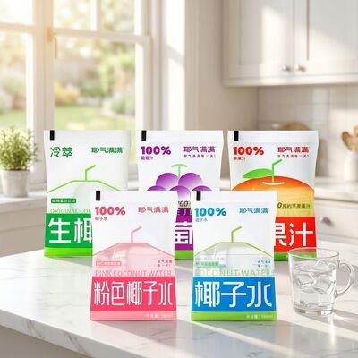 Bebida de coco crudo elaborada en frío con tecnología NFC de prensado en frío en bolsa portátil de 180 ml y sin conservantes añadidos