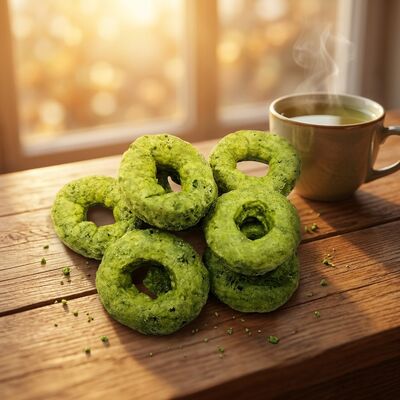 Matcha Crispy Rings - Refrescante Fusión de Matcha y Grano, Bocadillo en forma de anillo ligero y crujiente, versátil sin culpa para todas las ocasiones