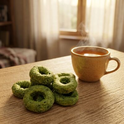 Matcha Crispy Rings - Refrescante Fusión de Matcha y Grano, Bocadillo en forma de anillo ligero y crujiente, versátil sin culpa para todas las ocasiones